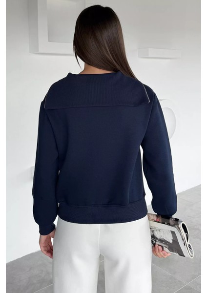 Kadın Yarım Fermuarlı Metal Aksesuarlı Şardonlu Sweatshirt P-00018601 fırsatları