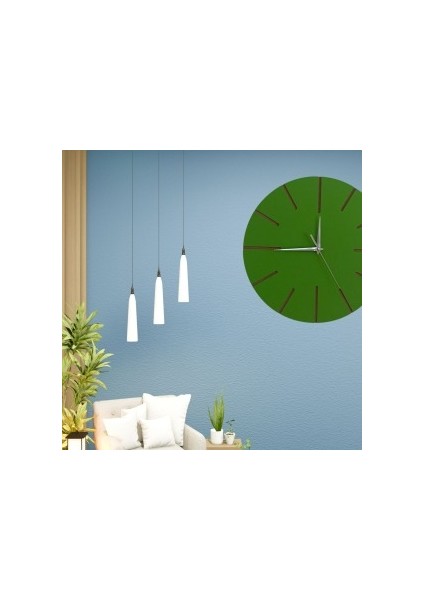 Ahşap Minimal Dekoratif Duvar Saati - 33X33 cm Yeşil