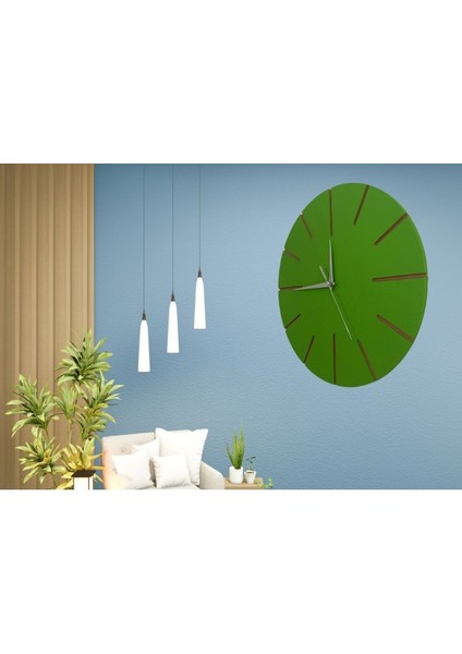 Ahşap Minimal Dekoratif Duvar Saati - 33X33 cm Yeşil fiyatları
