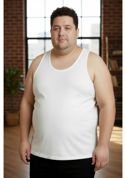 Büyük Beden Pamuklu Erkek Atleti 6'lı Paket - Beyaz