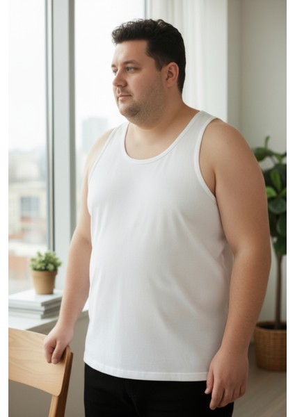 Büyük Beden Pamuklu Erkek Atleti 6'lı Paket - Beyaz fiyatları