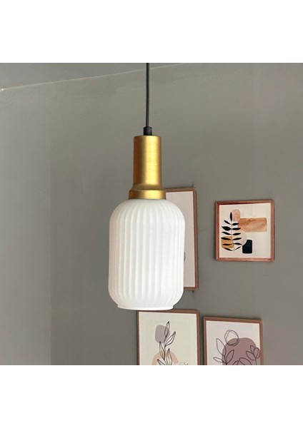 Wingmn Beyaz Cam Tekli Avize Gold Fener Başlık Retro Sarkıt Lamba Restoran Salon Aydınlatma