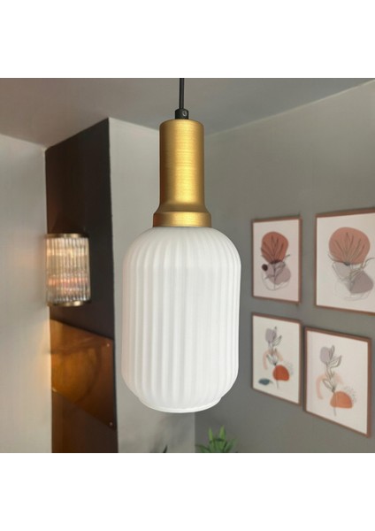 Wingmn Beyaz Cam Tekli Avize Gold Fener Başlık Retro Sarkıt Lamba Restoran Salon Aydınlatma