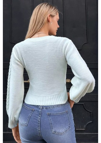 Kare Yaka Örgü Desenli Kadın Triko Kazak P-00018861 fırsatları