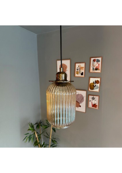 Wingmn Bal Rengi Cam Tekli Avize Eskitme Ince Ubaşlık Retro Sarkıt Restoran Salon Aydınlatma