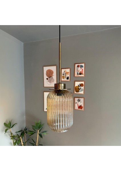 Wingmn Bal Rengi Cam Tekli Avize Eskitme Ince Ubaşlık Retro Sarkıt Restoran Salon Aydınlatma