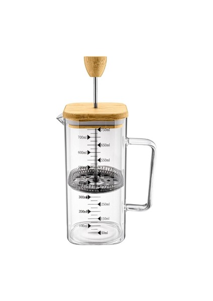 Isıya Dayanıklı Cam Ölçekli Sürahi French Press 750 ml Çay Kahve Demlik Filtre Kahve Demleme Kabı