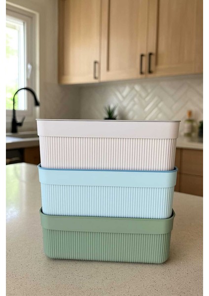 3 Renkli Kapaklı Saklama Kabı Seti 3 Lt