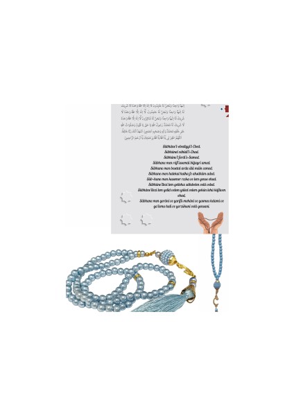 Namaz Tesbihi Vavlı 99'lu Cam Incili Ismi Azam Dua Kartı ile Mavi Renk Hediyelik