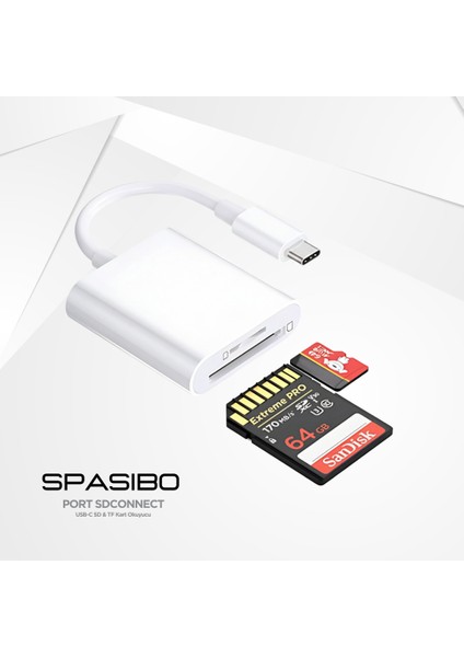 Port Sdconnect | Usb-C / Type-C - Sd Kart ve Micro Sd Kart Okuyucu ile Iphone, Ipad, Android & Macbook’a Hızlı Fotoğraf ve Video Aktarımı fırsatları
