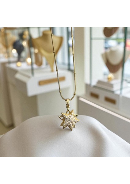 316L Çelik Kadın Kolye Gold Yıldız Figürlü Gold Kolye Dönen Uçlu Paslanmaz Suya Dayanıklı Zarif Takı Hediyelik Gold Kolye
