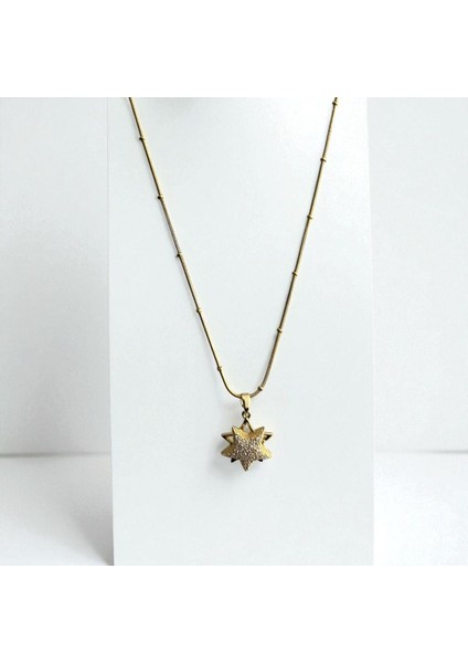 316L Çelik Kadın Kolye Gold Yıldız Figürlü Gold Kolye Dönen Uçlu Paslanmaz Suya Dayanıklı Zarif Takı Hediyelik Gold Kolye