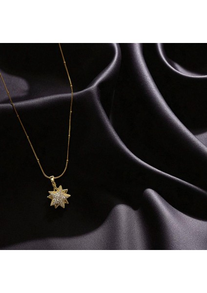 316L Çelik Kadın Kolye Gold Yıldız Figürlü Gold Kolye Dönen Uçlu Paslanmaz Suya Dayanıklı Zarif Takı Hediyelik Gold Kolye