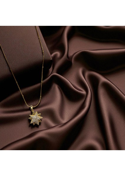 316L Çelik Kadın Kolye Gold Yıldız Figürlü Gold Kolye Dönen Uçlu Paslanmaz Suya Dayanıklı Zarif Takı Hediyelik Gold Kolye