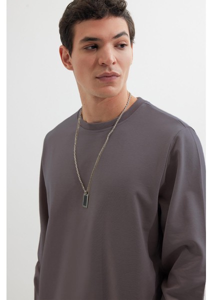 Erkek Relax Fit Rahat Kesim %100 Pamuk 2 Iplik Bisiklet Yaka Koyu Gri Sweatshirt fiyatları