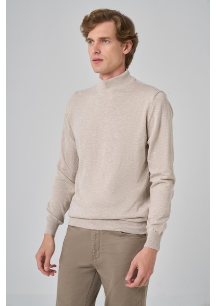 Erkek Koyu Bej Basic Yarım Balıkçı Yaka Dynamic Fit Rahat Kesim Triko modelleri