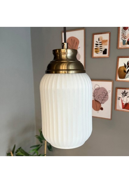 Wingmn Beyaz Cam Tekli Avize Eskitme Kum Saati Başlık Retro Sarkıt Lamba Restoran Salon Aydınlatma