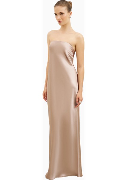 Satin Cowl Back Maxi Dress Strapless Bias Cut Longline Gown Kadın Elbise fırsatları