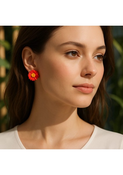 Daisy El Yapımı Turuncu Minimal ve Işıltılı Papatya Küpe - Zarif ve Sade