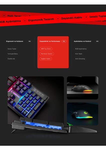 KM-RX7 FORTUNA V2 Gökkuşağı Aydınlatmalı USB SİYAH Gaming Combo Q Gaming Klavye + 12800 dpi Mouse fırsatları