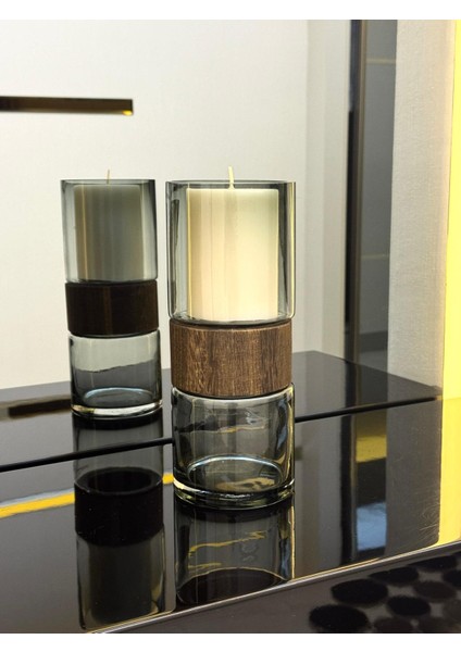 Ahşap Detaylı Cam Vazo 25/10 cm