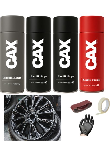 Piano Black Araba Jant Sprey Akrilik Özel Yapım Sprey Boya Seti 400 ml Bant-Zımpara-Eldiven