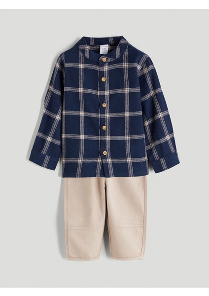 Lcw Baby Lacivert Ekose Erkek Bebek Gömlek ve Pantolon 2'li