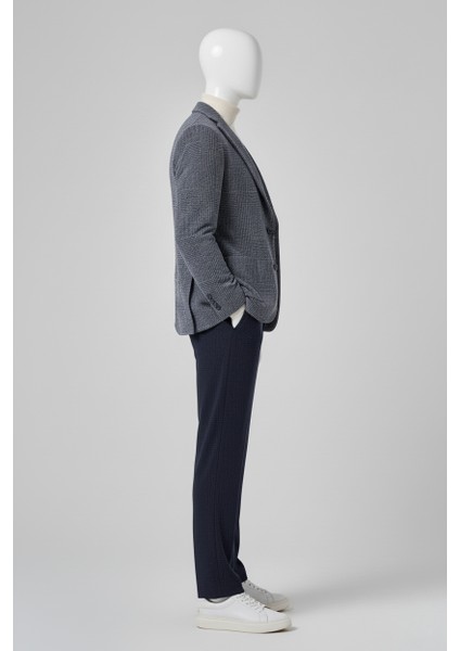 Erkek Lacivert Örme Trend Ekoseli Slim Fit Mono Yaka Ceket fırsatları