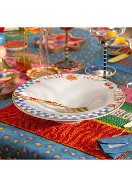Lublın Porselen Makarna Tabağı 30X30X6.5 cm Mavi-Turuncu fiyatları