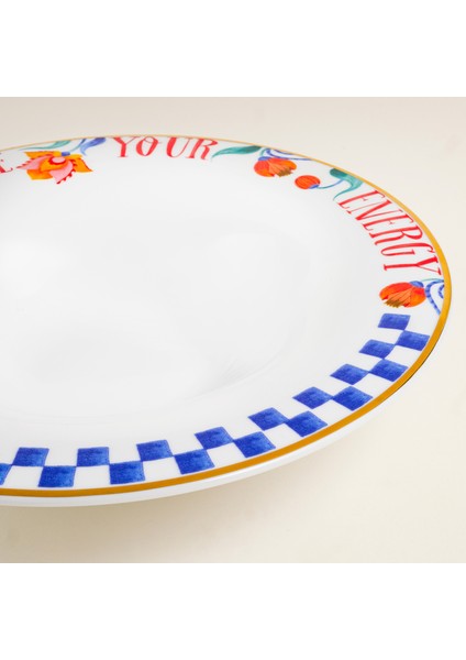 Lublın Porselen Makarna Tabağı 30X30X6.5 cm Mavi-Turuncu fırsatları