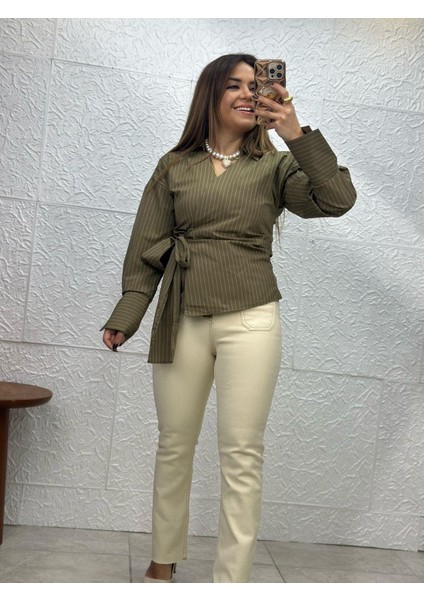 Krem Yüksek Bel Jean Pantolon modelleri