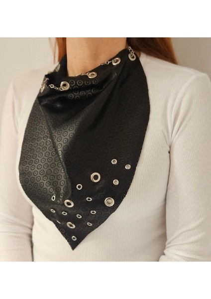 Hakiki Deri Siyah Fular Kolye