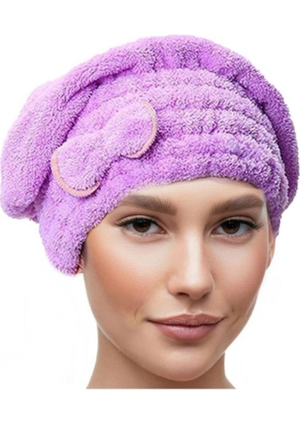 Yumuşak Saç Kurutma Bone Havlusu Saç Kurutma Havlusu Lastikli Fiyonklu