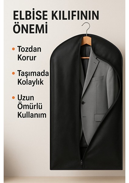 Siyah Tela Kumaş Elbise Kılıfı – 60X100 cm Takım Elbise Koruma Hurcu modelleri