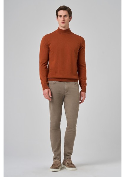 Erkek Koyu Turuncu Basic Yarım Balıkçı Yaka Dynamic Fit Rahat Kesim Triko fiyatları