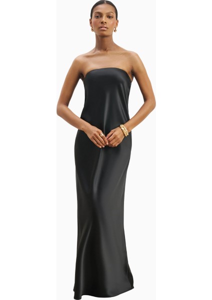 Satin Cowl Back Maxi Dress Strapless Bias Cut Longline Gown Kadın Elbise fırsatları