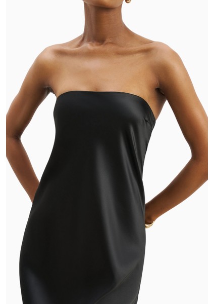 Satin Cowl Back Maxi Dress Strapless Bias Cut Longline Gown Kadın Elbise
