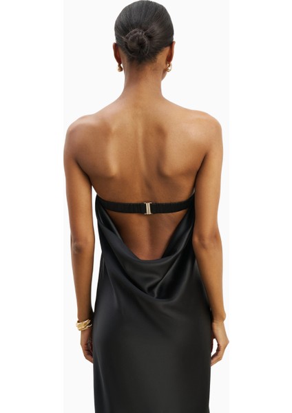 Satin Cowl Back Maxi Dress Strapless Bias Cut Longline Gown Kadın Elbise