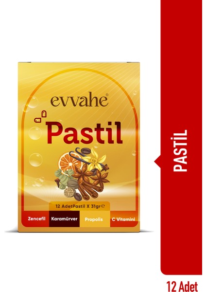 Pastil 12 adet(Zencefil, Karamürver, Propolis, C vitamini İçeren Pastil Takviye Edici Gıda) fiyatları