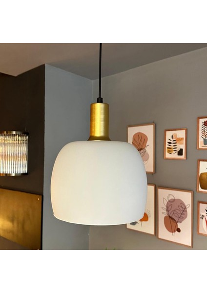 Dijon Beyaz Cam Sarkıt Avize Gold Fener Başlık Salon Mutfak Avizeleri Pastane Modelleri