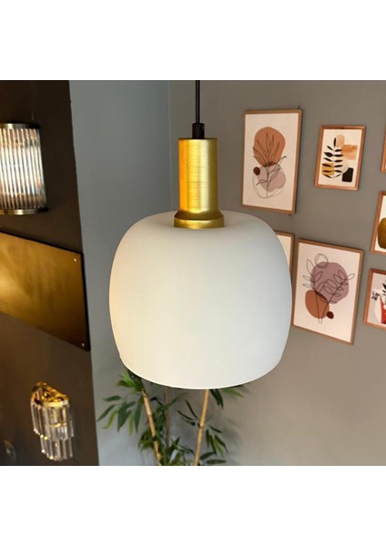 Dijon Beyaz Cam Sarkıt Avize Gold Fener Başlık Salon Mutfak Avizeleri Pastane Modelleri fiyatları