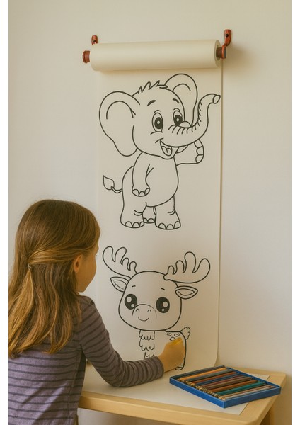 Dikey Hayvanlar Boyama Rulosu | 4 Metrelik Duvara Asılabilir Çocuk Aktivite Kağıdı | Eğitici ve Eğlenceli Boyama Kağıdı
