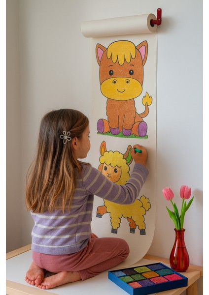 Dikey Hayvanlar Boyama Rulosu | 4 Metrelik Duvara Asılabilir Çocuk Aktivite Kağıdı | Eğitici ve Eğlenceli Boyama Kağıdı modelleri