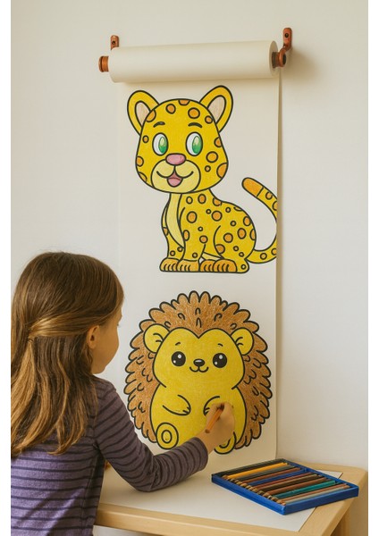 Dikey Hayvanlar Boyama Rulosu | 4 Metrelik Duvara Asılabilir Çocuk Aktivite Kağıdı | Eğitici ve Eğlenceli Boyama Kağıdı fırsatları