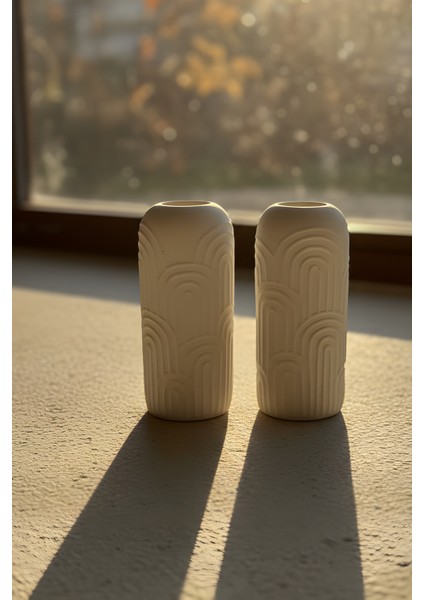 Bohem Desenli Beton Biblo 2’li Set – Dekoratif Modern Tasarım