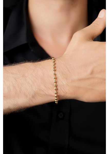 14 Ayar Altın Sıralı Topcuklar Bileklik Erkek