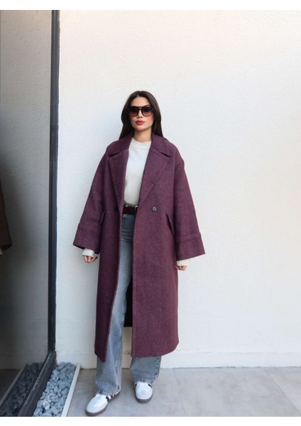 Balıksırtı Desen Cepli Uzun Kaban