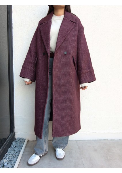 Balıksırtı Desen Cepli Uzun Kaban modelleri