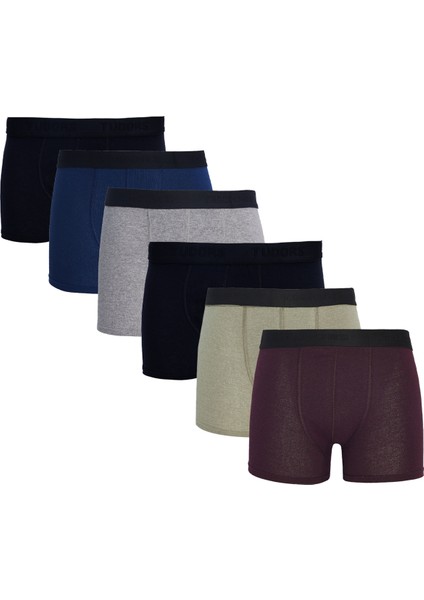 Erkek 6'lı Pamuklu Likralı Esnek Kumaş Boxer