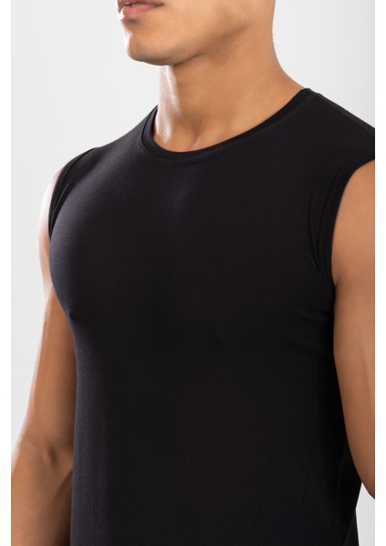 Erkek Bisiklet Yaka Kolsuz Pamuklu Body Fanila Tişört Siyah indirimleri